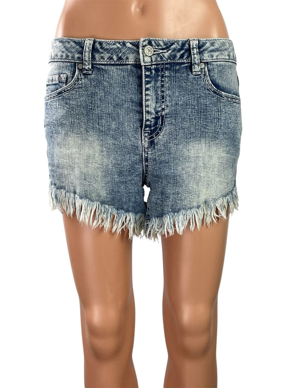 Altar'd State Women's Blue Distressed Frayed Fringe Casual Denim Jeans Shorts 26